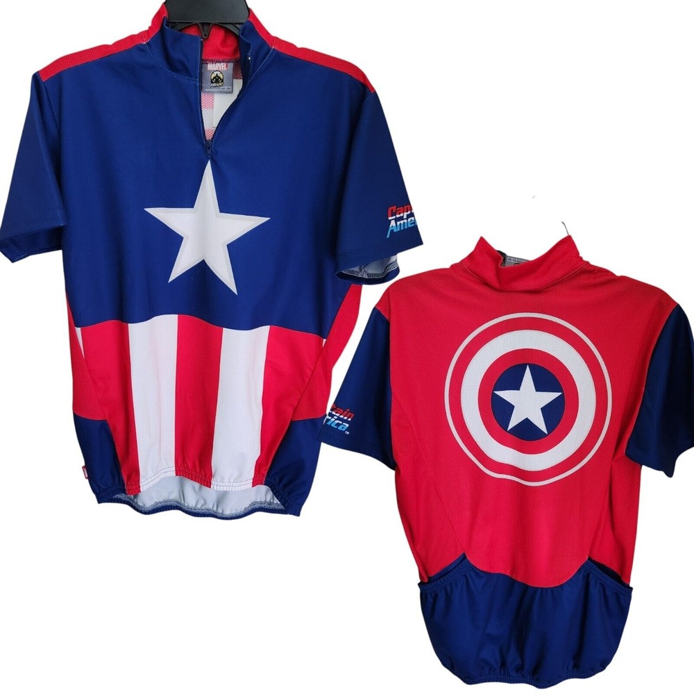 Marvel‎ PureHero Cycling Shirt Mens Small Marvel Captain America Back Pockets